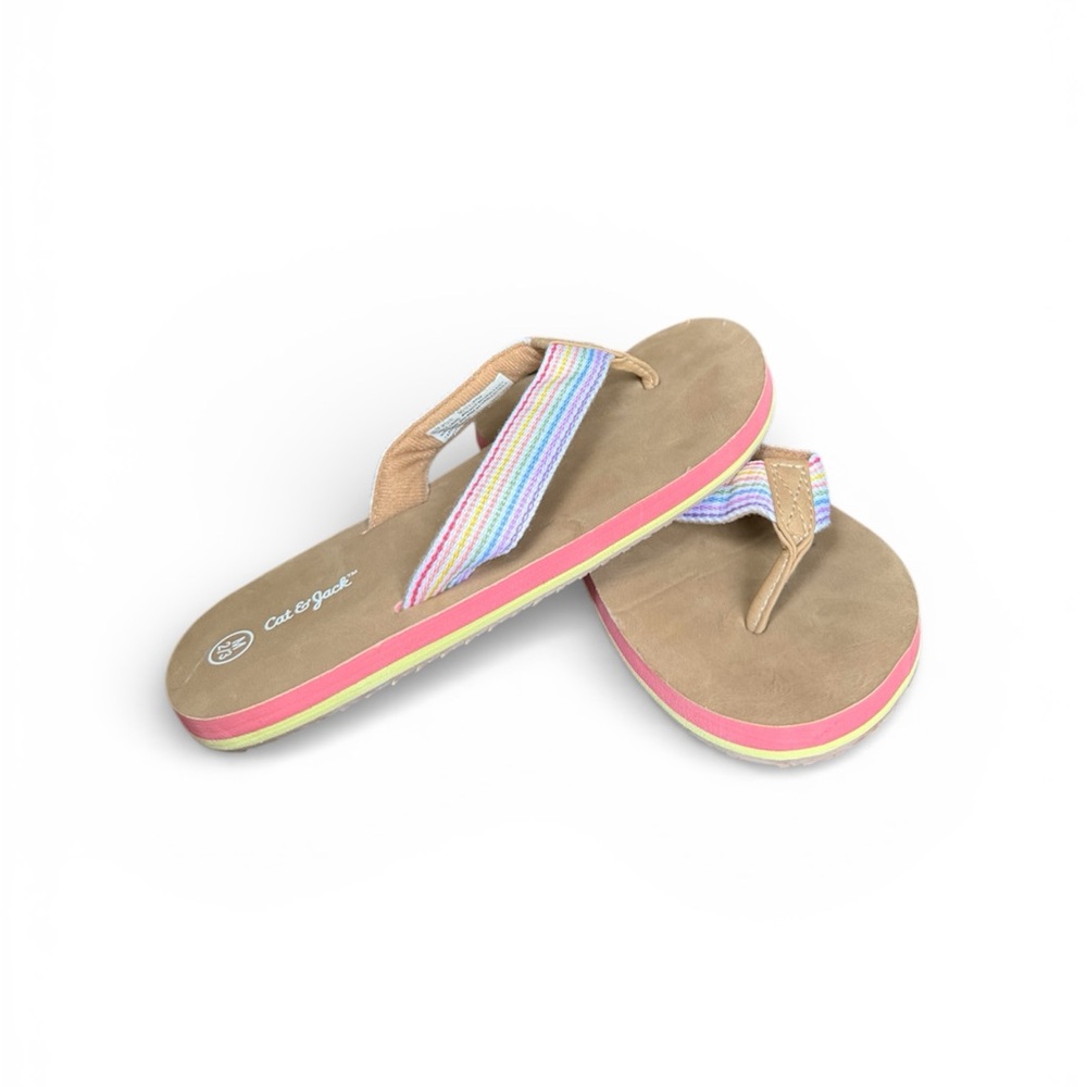 Kids Girls Cat & Jack Multicolor Striped Flip Flop Sandals Size Med 2/3